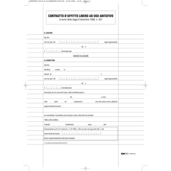 Fascicolo contratto di locazione libero - 29,7 x 21cm - Edipro