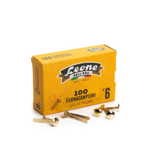 Fermacampioni Leone Dell'Era in acciaio testa bombata N.6 27 mm ottone scatola da 100 pz. - FC6