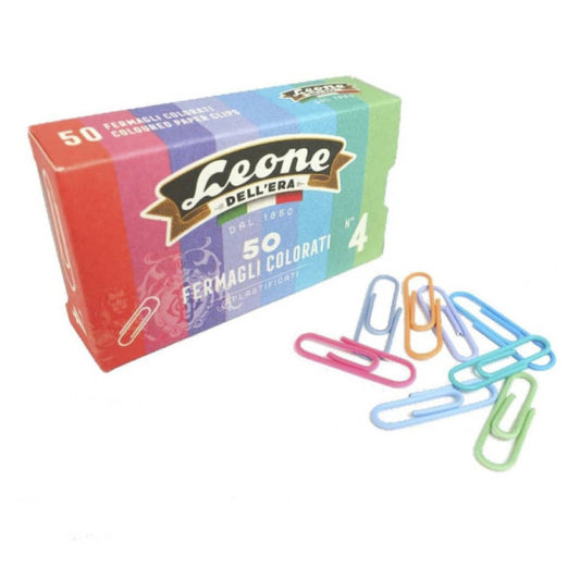 Fermagli colorati plastificati Leone N° 4 - 32 mm in scatola di cartone da 50 pezzi - assortiti - FXP5
