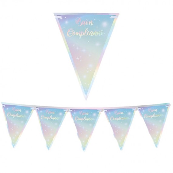 Festone bandiere Soft Rainbow - Buon Compleanno - 3 m- Big Party