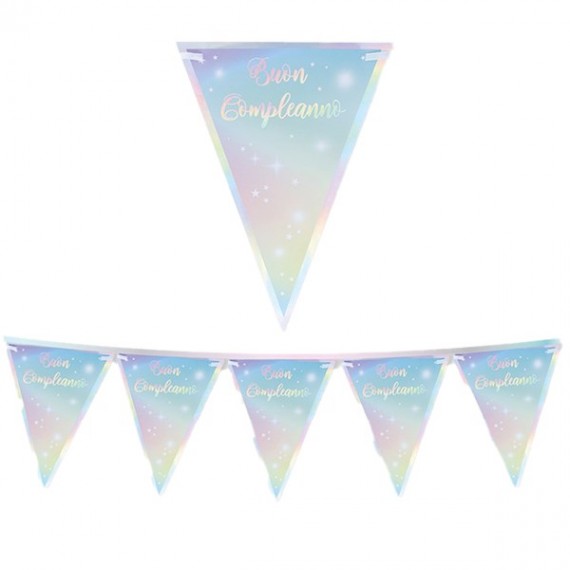 Festone bandiere Soft Rainbow - Buon Compleanno - 3 m- Big Party