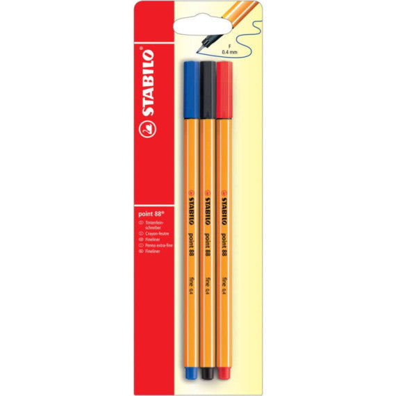 Fineliner Stabilo Point 88® 0,4 mm conf. 3 colori assortiti B-10213-10