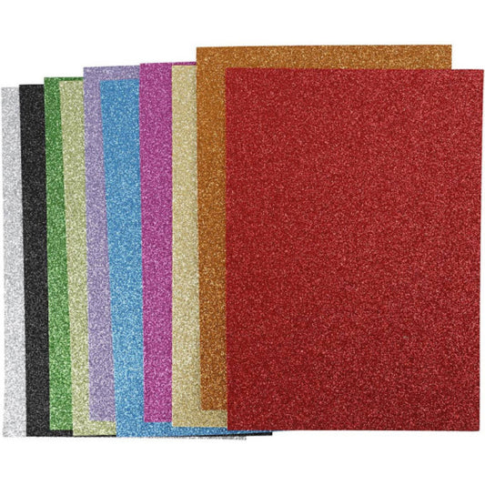 Fogli di EVA foam glitterati - spess. 2 mm Creativ Company - conf. da 10 ff in colori assortiti formato A4 - 79029