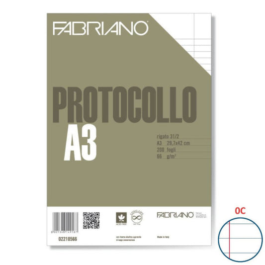 Fogli protocollo Fabriano bianco 66 g/m² 29,7x42 cm rigato a 31 con 2 margini conf 200 fogli - 02210566