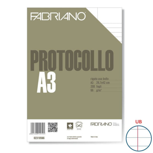 Fogli protocollo Fabriano PROTOCOLLO bianco 66 g/m² 29,7x42 cm rigato uso bollo  conf. da 200 fogli - 02310566