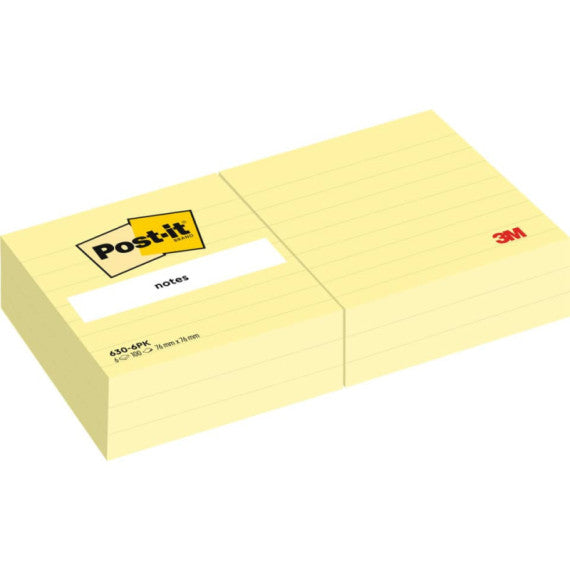 Foglietti Post-it® Notes a righe Giallo Canary? Conf. 6 blocchetti da 100 ff - 630-6PK