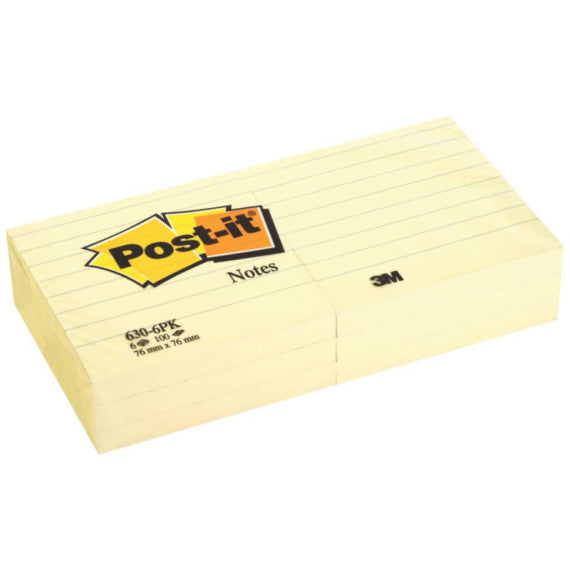Foglietti Post-it® Notes a righe Giallo Canary? Conf. 6 blocchetti da 100 ff - 630-6PK