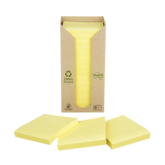 Foglietti Post-it® Notes Giallo Canary? 76x76 mm carta riciclata Torre da 16 blocchetti da 100 ff - 654-1T