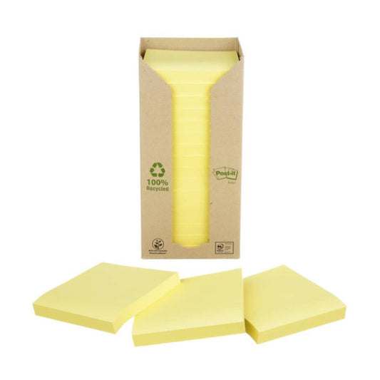 Foglietti Post-it® Notes Giallo Canary? 76x76 mm carta riciclata Torre da 16 blocchetti da 100 ff - 654-1T