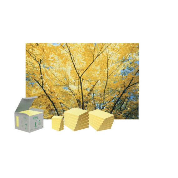Foglietti Post-it® Notes Giallo Canary? 76x76 mm carta riciclata Torre da 16 blocchetti da 100 ff - 654-1T