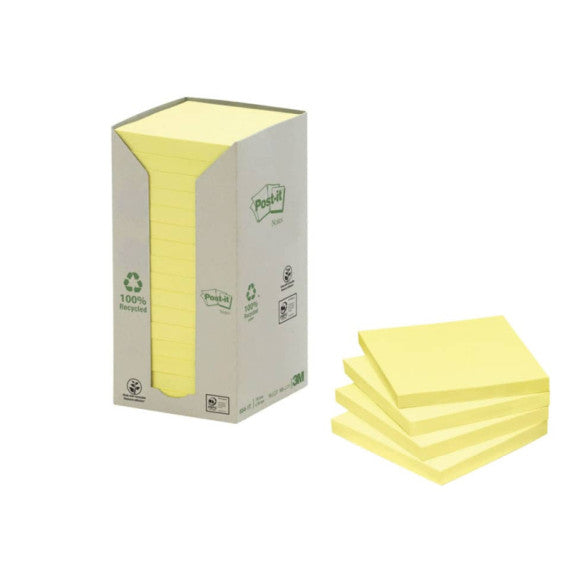 Foglietti Post-it® Notes Giallo Canary? 76x76 mm carta riciclata Torre da 16 blocchetti da 100 ff - 654-1T