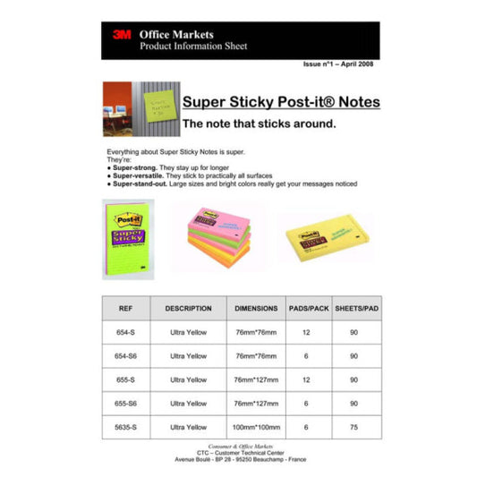 Foglietti Post-it® Super Sticky Notes 76x76 mm assortiti conf. 12 blocchetti da 90 ff - 654-12SS-UC