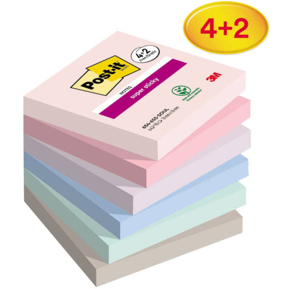 Foglietti Post-it® Super Sticky Soulful 76x 76 mm conf. 4 blocchetti + 2 gratis da 90 ff - 7100259203