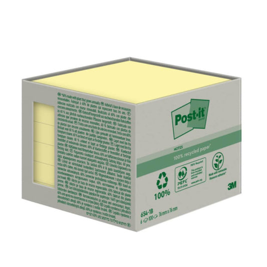 Foglietti riposizionabili Post-it® Notes carta riciclata Giallo Canary? - 76x76 mm - 6 blocchetti da 100 ff - 654-1B
