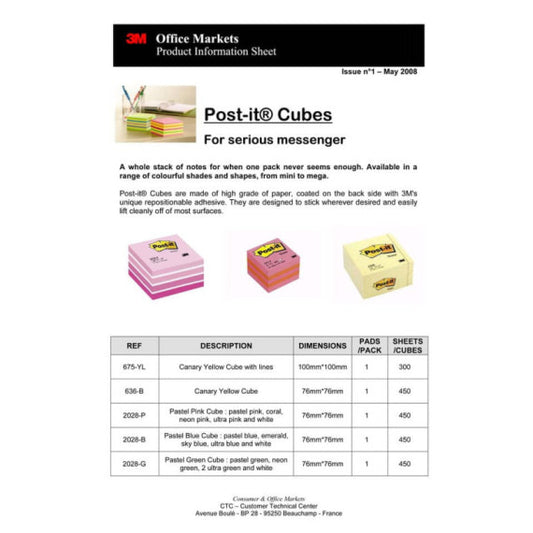 Foglietti riposizionabili Post-it® Notes Cubo Neon 76x76 mm assortiti 450 ff 2028-NP
