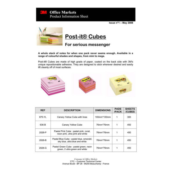 Foglietti riposizionabili Post-it® Notes Cubo Neon 76x76 mm assortiti 450 ff 2028-P