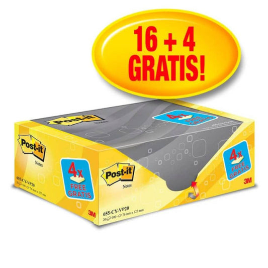Foglietti riposizionabili Post-it® Notes giallo Canary? 76x127 mm Value Pack 16+4 blocchetti GRATIS - 655-VP20