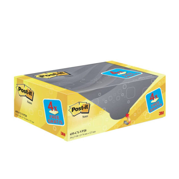 Foglietti riposizionabili Post-it® Notes giallo Canary? 76x127 mm Value Pack 16+4 blocchetti GRATIS - 655-VP20