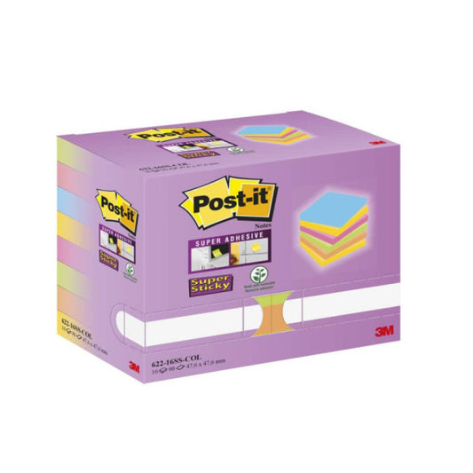 Foglietti riposizionabili  Post-it® Super Sticky Color Notes 47,6x47,6 mm Tower Pack 16 blocchetti da 90 ff