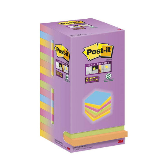 Foglietti riposizionabili  Post-it® Super Sticky Color Notes 76x76 mm Tower Pack 16 blocchetti da 90 ff