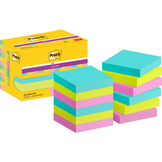 Foglietti riposizionabili Post-it® Super Sticky Cosmic 47,6x47,6 mm assortiti conf. 12 blocc. da 90 ff - 622-12SS-COS