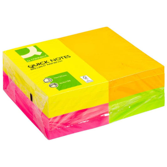 Foglietti riposizionabili Q-Connect 70 g/m² colori intensi 76x127 mm - carta FSC - 12 blocchetti 100 ff - KF01350FSC