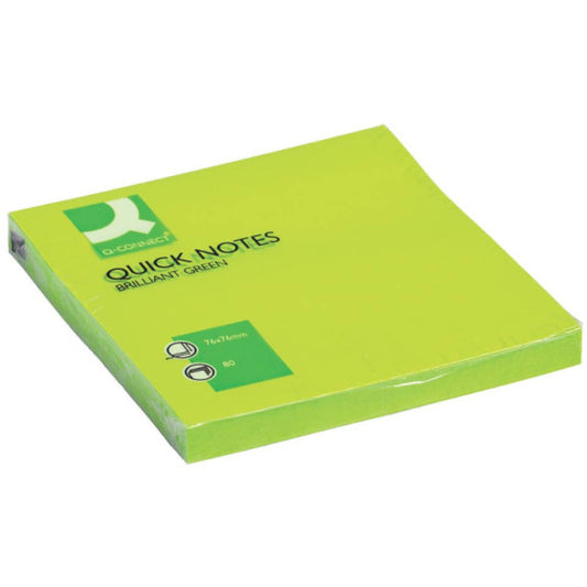 Foglietti riposizionabili Q-Connect 70 g/m² verde neon 76x76 mm 6 blocchetti da 80 ff - KF10515