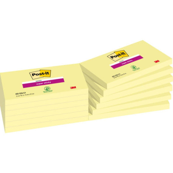 Foglietti riposizionabili Super Sticky Notes Post-it® Giallo Canary 76x127 mm - 12 blocchetti da 90 ff - 655-12SSCY