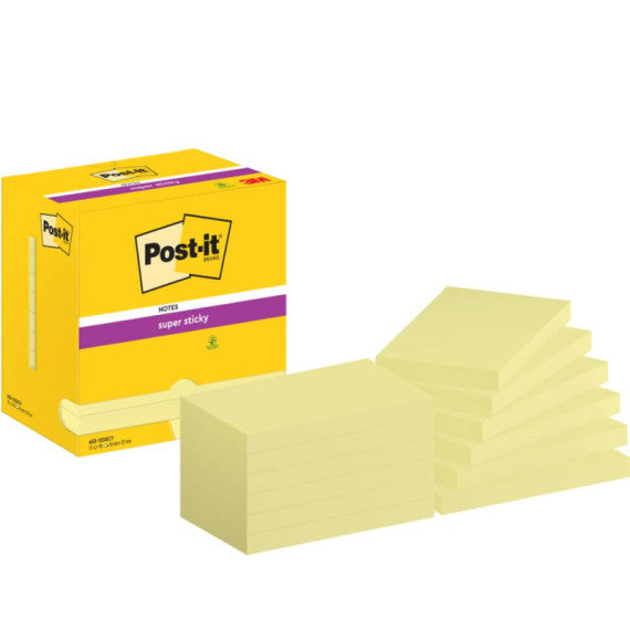Foglietti riposizionabili Super Sticky Notes Post-it® Giallo Canary 76x127 mm - 12 blocchetti da 90 ff - 655-12SSCY
