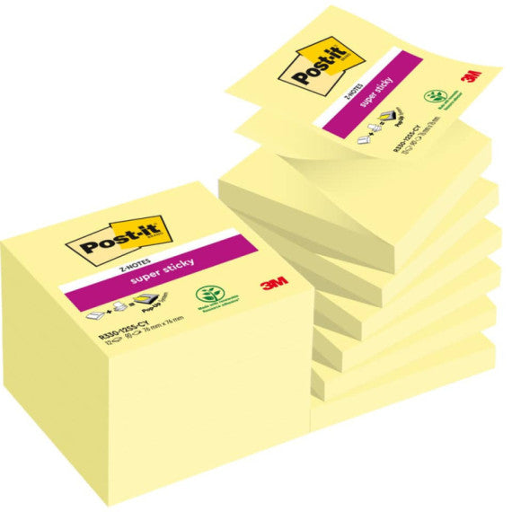 Foglietti riposizionabili Z-Notes Super Sticky Post-it® Giallo Canary  76x76 mm 12 blocchetti da 90 ff - R330-12SS-Y