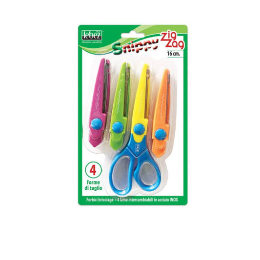Forbice Lebez Zig-Zag con 4 lame acciaio inox intercambiabili da 16 cm - colori assortiti tenui - 4333L