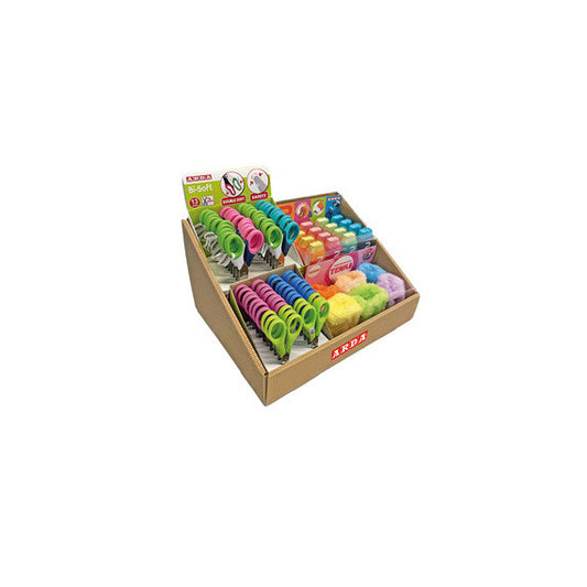 Forbici e temperamatite in più versioni - colori assortiti - Arda - display 62 pezzi totali
