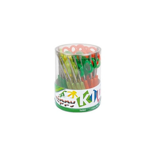 Forbici per mancini centimetrate - 13,5 cm - colori assortiti - Lebez - barattolo 24 pezzi
