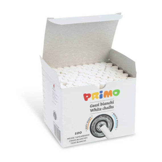 Gessi rotondi non polverosi Primo bianco - Ø 9x80 mm - scatola di cartone 100 pezzi - 010GB100R