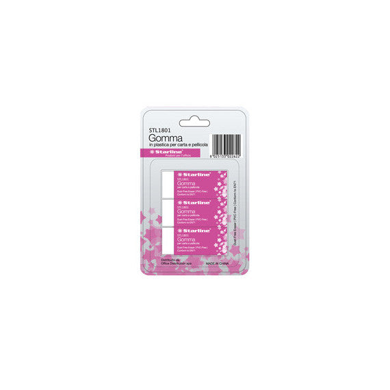 Gomma per carta e pellicola - 60x24x14mm - bianco - Starline - conf. 3 pezzi