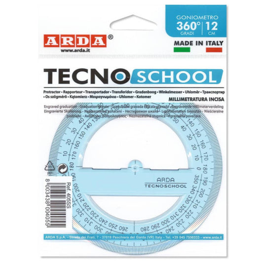Goniometro ARDA Linea Tecnoschool polistirolo termoresistente azzurro trasparente 360° 12 cm - 405SS