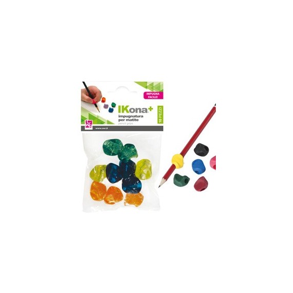 Impugnatura per matite - gomma - colori assortiti - IKona+ - conf. 10 pezzi