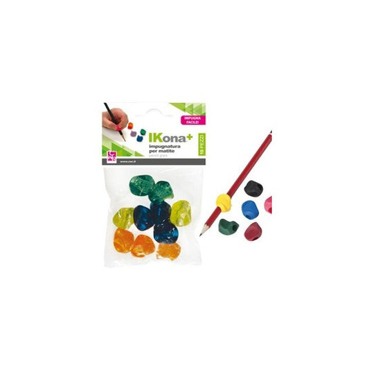 Impugnatura per matite - gomma - colori assortiti - IKona+ - conf. 10 pezzi