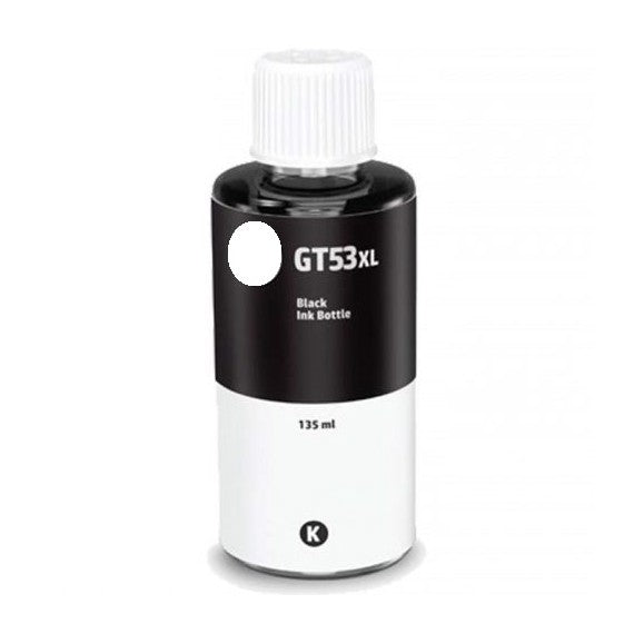 INCHIOSTRO GT-53XLBK NERO 1VV21AE SERBATOIO FLACONE COMPATIBILE INK PIGMENTATO PER HP SMART 500,530,615,618 GT53 135ml