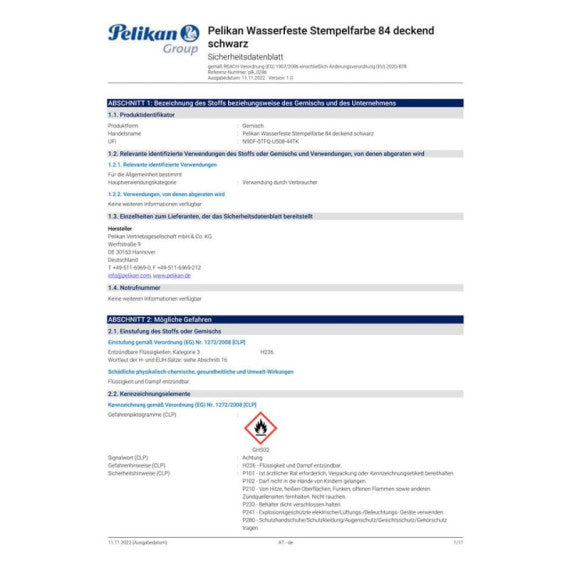 Inchiostro per timbri idrorepellente Pelikan tipo 84 flacone 30 ml nero 351460