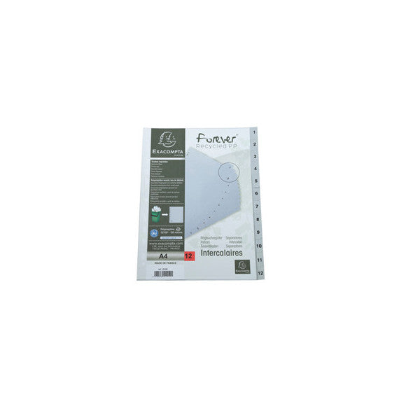 Intercalare numerico - PPL riciclato - A4 - 12 tasti - grigio - Exacompta