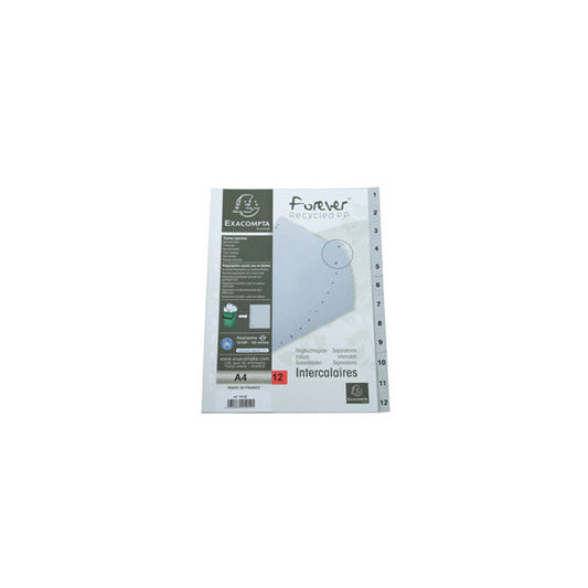 Intercalare numerico - PPL riciclato - A4 - 12 tasti - grigio - Exacompta