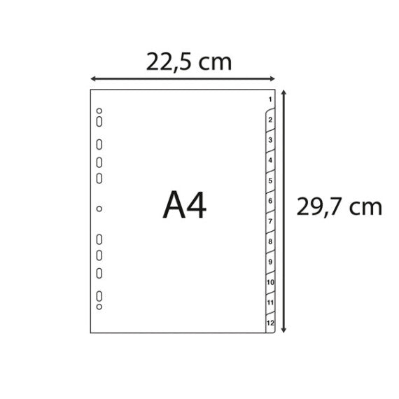 Intercalare numerico - PPL riciclato - A4 - 12 tasti - grigio - Exacompta