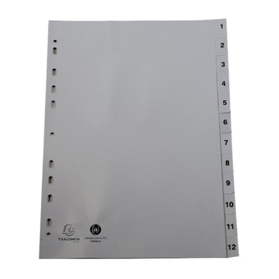 Intercalare numerico - PPL riciclato - A4 - 12 tasti - grigio - Exacompta