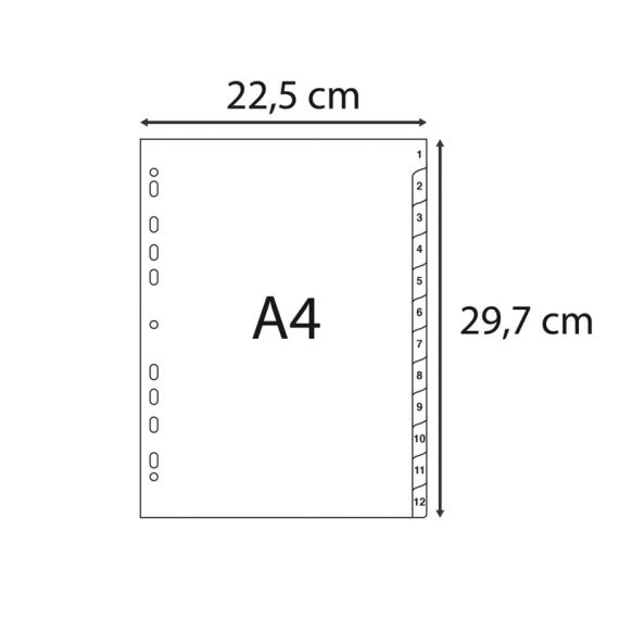 Intercalare numerico - PPL riciclato - A4 - 12 tasti - grigio - Exacompta