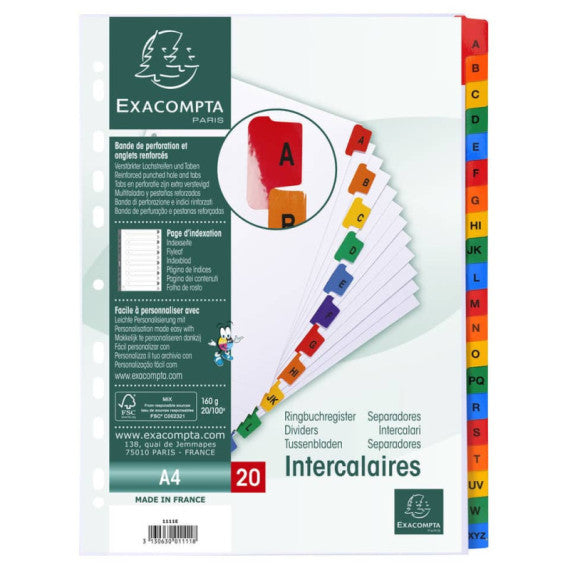 Intercalari stampati in digitale Exacompta Protect'o cartoncino A4 160g/mq 20 tasti AZ - 1111E