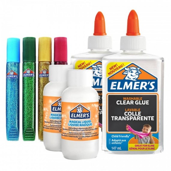 Kit Slime 2 flaconi colla trasp. 147 ml + 2 flaconi Magical Liquid 68 ml + 4 tubetti colla con brillantini - 2050943