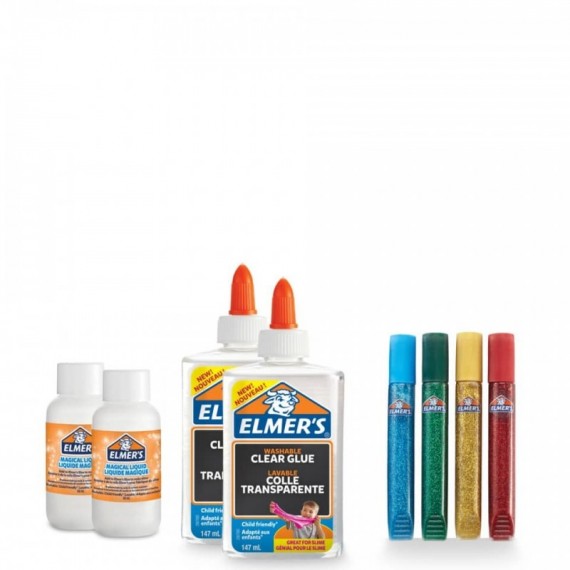 Kit Slime 2 flaconi colla trasp. 147 ml + 2 flaconi Magical Liquid 68 ml + 4 tubetti colla con brillantini - 2050943