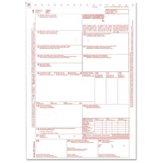 Lettera di vettura Internazionale (CMR) a 5 copie O.C.L. snap out - 21,6x31 cm conf. 50 pz - 0102