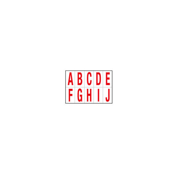 Lettere adesive da A a J - in PVC - 56 x 99 mm - 10 et/fg - 1 foglio - rosso/bianco
